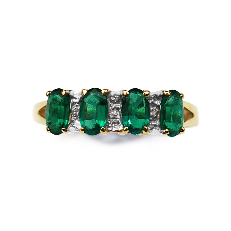 9ct Yellow and White Gold 4 Stone Gilson Emerald and Diamond Ring