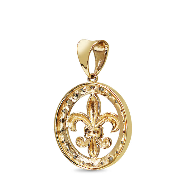 9ct Yellow Gold Pearl and Diamond Fleur De Lis Pendant