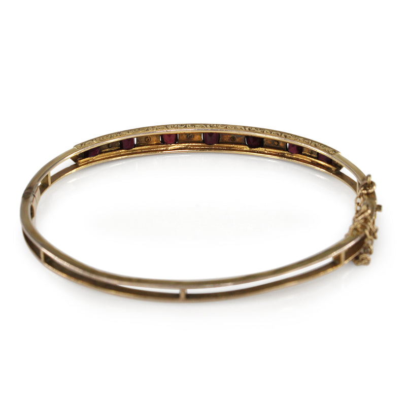 9ct Yellow Gold Antique Garnet and Pearl Bangle