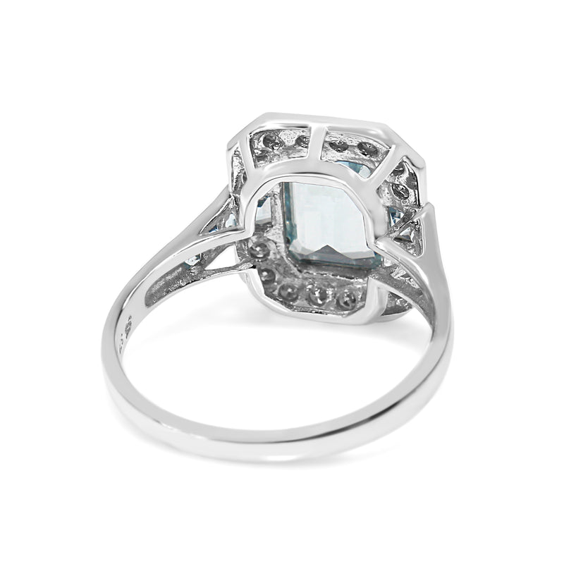 9ct White Gold Aquamarine and Diamond Halo Ring