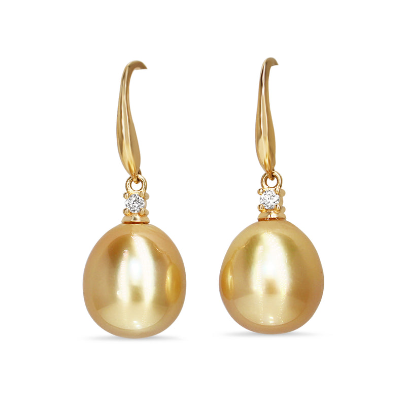 18ct Yellow Gold 12mm Golden South Sea Pearl and Diamond Earrings