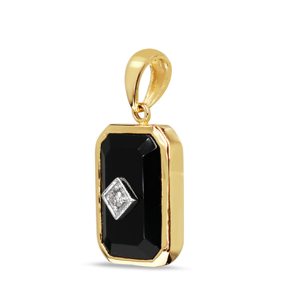 9ct Yellow Gold Onyx and Diamond Pendant