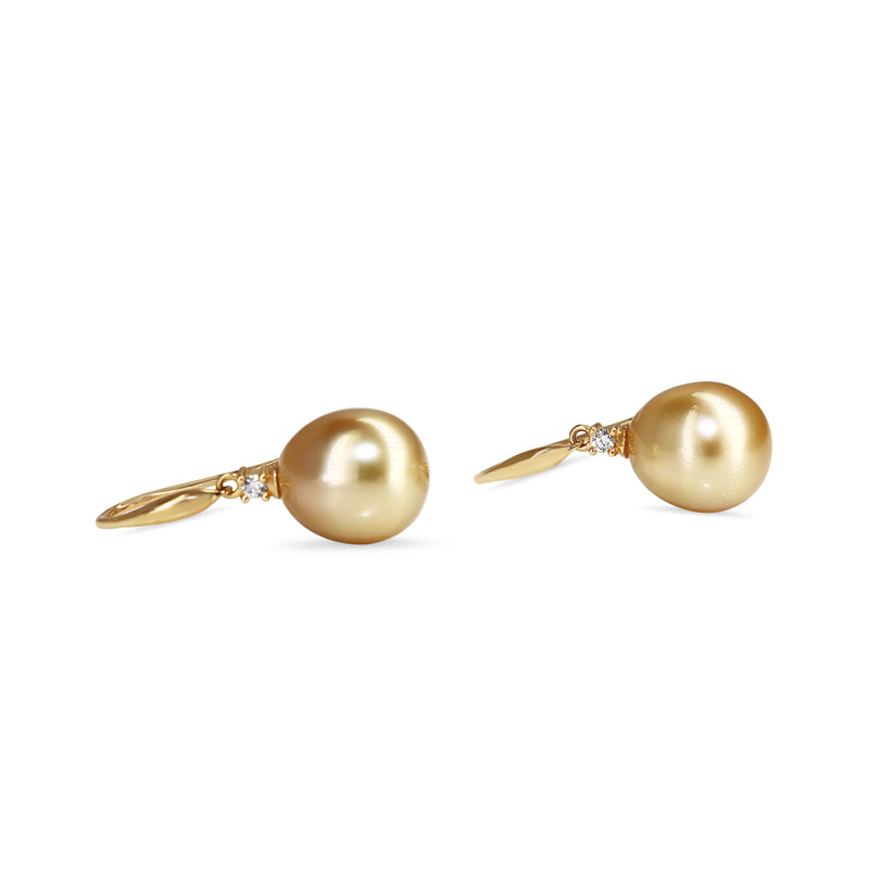 18ct Yellow Gold 12mm Golden South Sea Pearl and Diamond Earrings