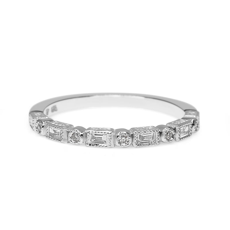 9ct White Gold Art Deco Style Baguette Diamond Band Ring