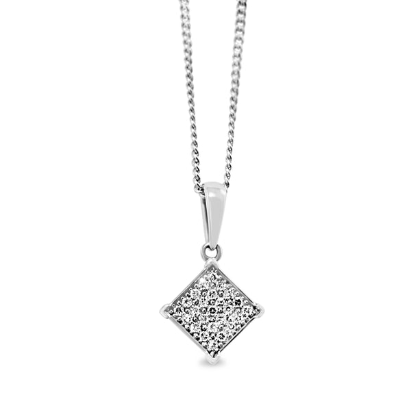 9ct White Gold Cluster Diamond Pendant