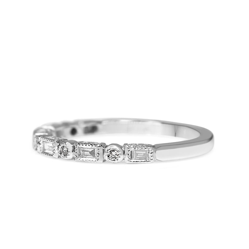 9ct White Gold Art Deco Style Baguette Diamond Band Ring