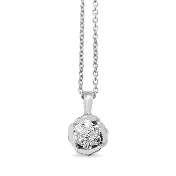 9ct White Gold Floral Diamond Cluster Necklace