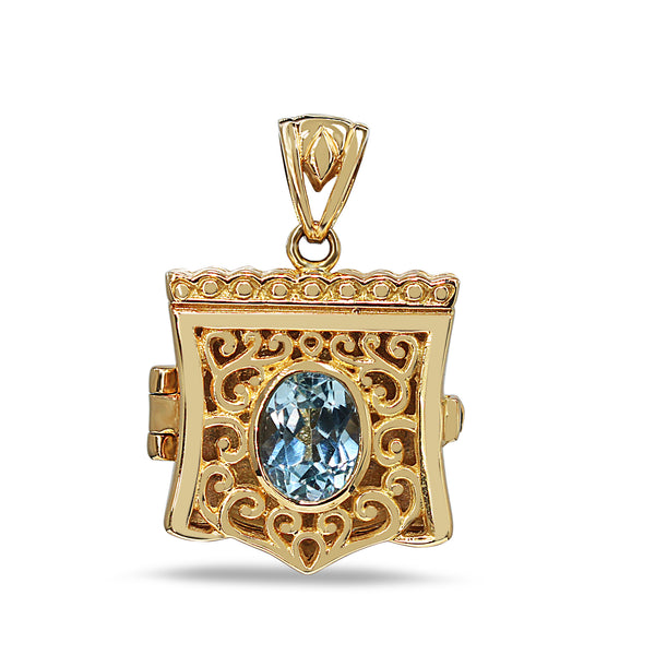 18ct Yellow Gold Topaz Sheild Shaped Locket Pendant