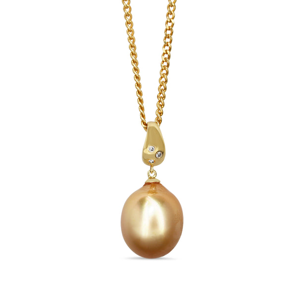 18ct Yellow Gold 14mm Golden South Sea Pearl and Diamond Enhancer Necklace