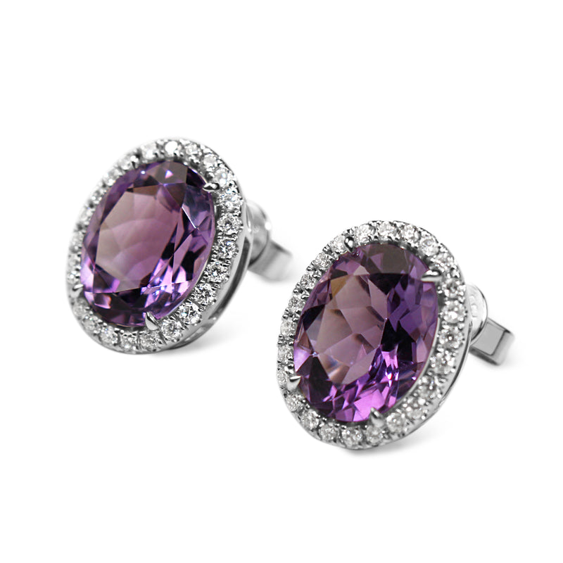 18ct White Gold Amethyst and Diamond Halo Stud Earrings