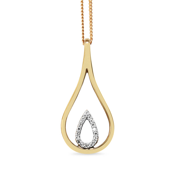 9ct Yellow and White Gold Diamond Teardrop Necklace