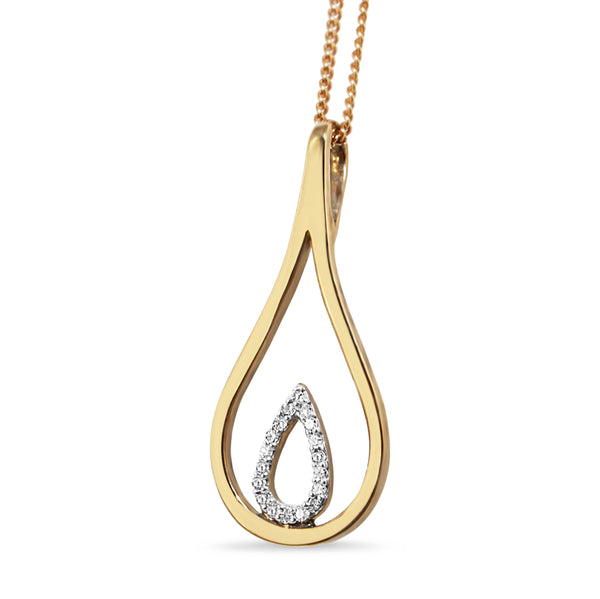9ct Yellow and White Gold Diamond Teardrop Necklace