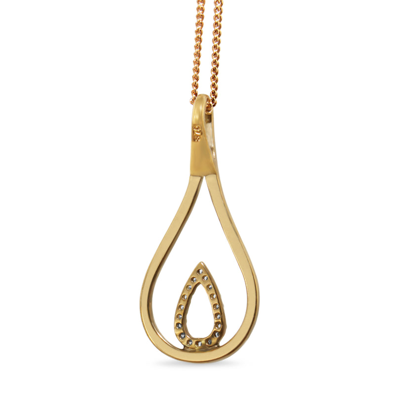 9ct Yellow and White Gold Diamond Teardrop Necklace