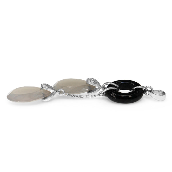 9ct White Gold Onyx, Diamond and Moonstone Pendant