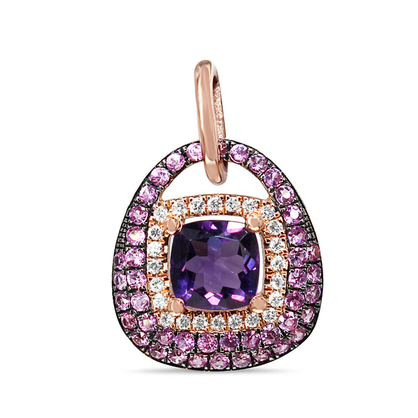 9ct Rose Gold Amethyst, Pink Sapphire and Diamond Pendant