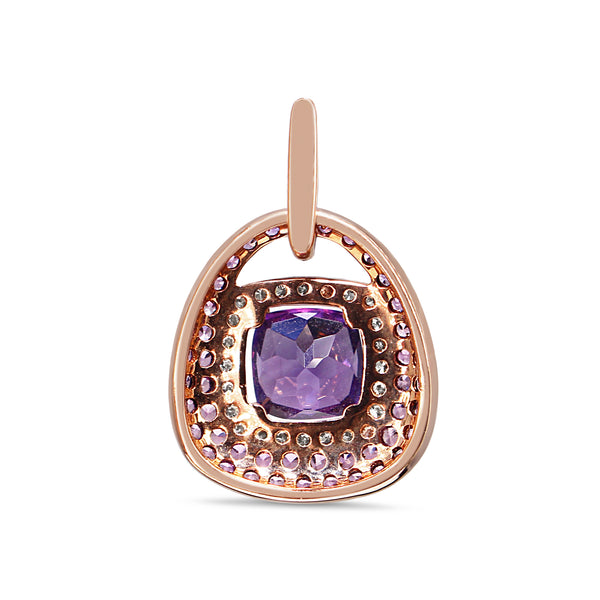 9ct Rose Gold Amethyst, Pink Sapphire and Diamond Pendant