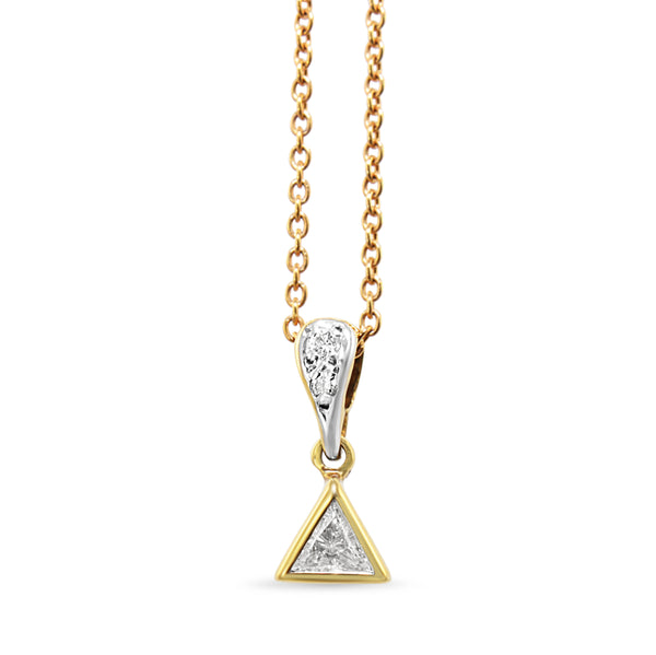 10ct Yellow and White Gold Trillion Diamond Solitaire Pendant