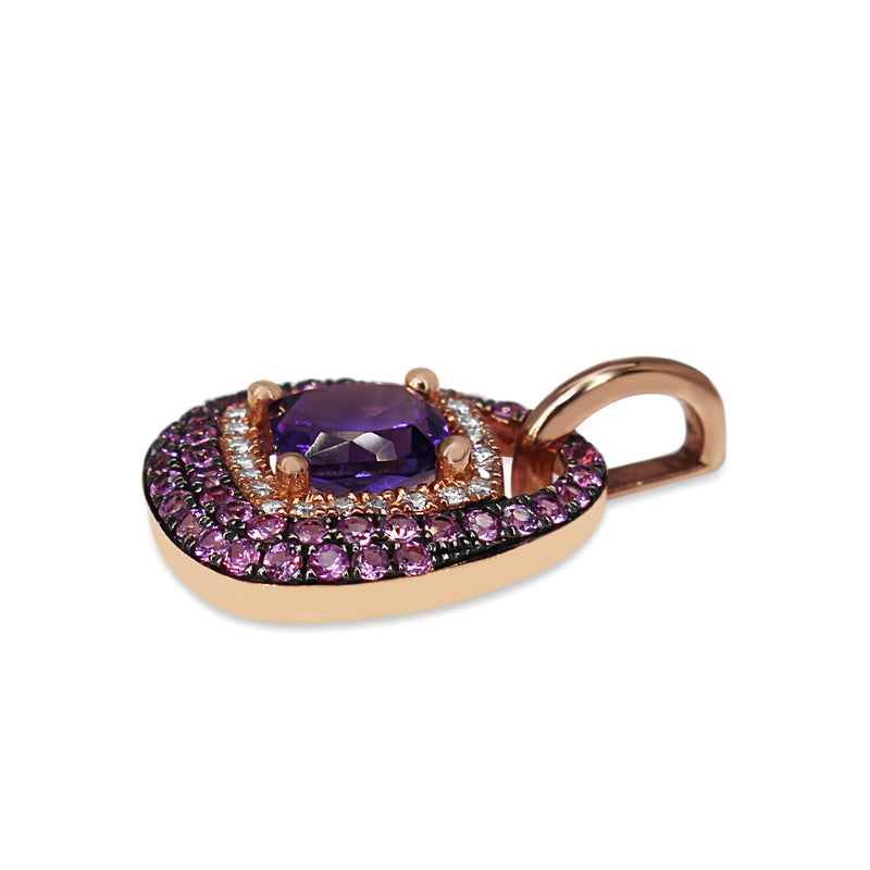 9ct Rose Gold Amethyst, Pink Sapphire and Diamond Pendant