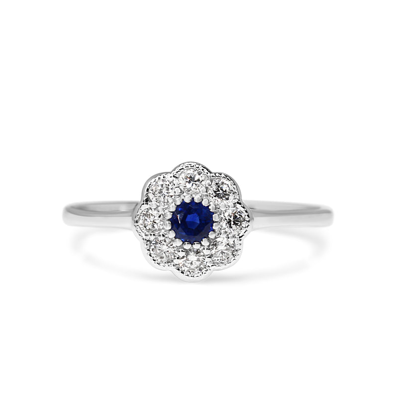 9ct White Gold Sapphire and Diamond Daisy Ring