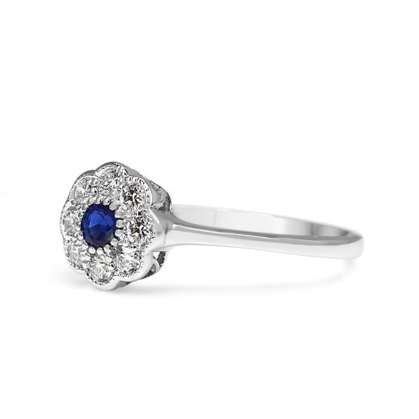 9ct White Gold Sapphire and Diamond Daisy Ring