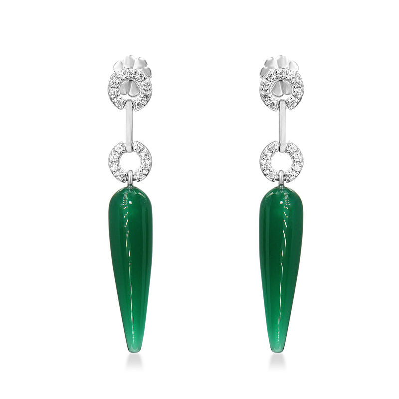 9ct White Gold Green Agate and Diamond Drop Earrings