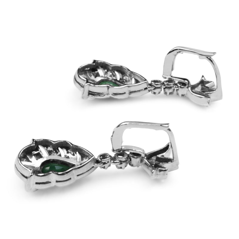 Palladium Vintage Emerald and Single Cut Diamond Earrings