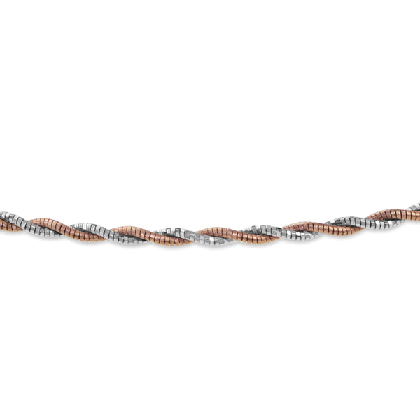 9ct Rose and White Gold Rope Style Omega Necklace