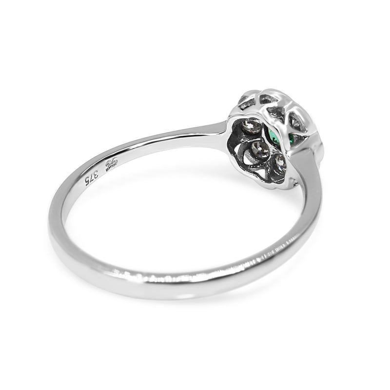 9ct White Gold Emerald and Diamond Daisy Ring