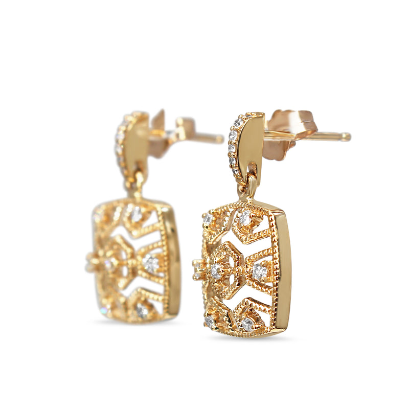 9ct Yellow Gold Deco Style Diamond Filigree Earrings