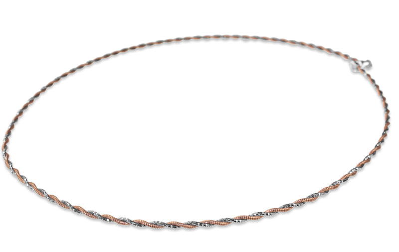 9ct Rose and White Gold Rope Style Omega Necklace