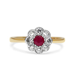 9ct Yellow and White Gold Ruby and Diamond Daisy Ring