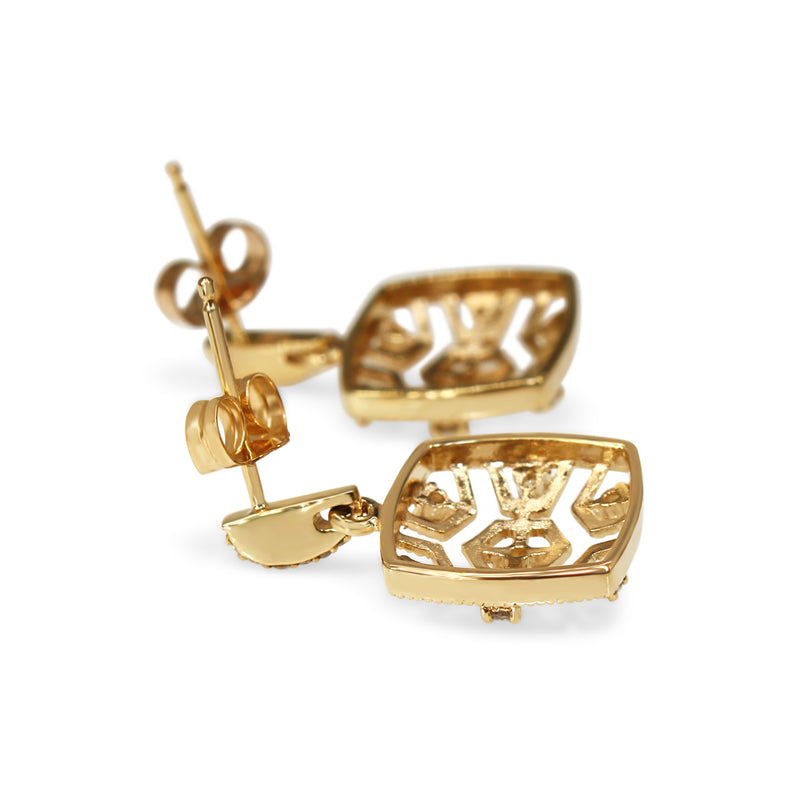 9ct Yellow Gold Deco Style Diamond Filigree Earrings