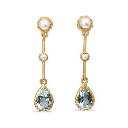 9ct Yellow Gold Topaz and Pearl Drop Earrings