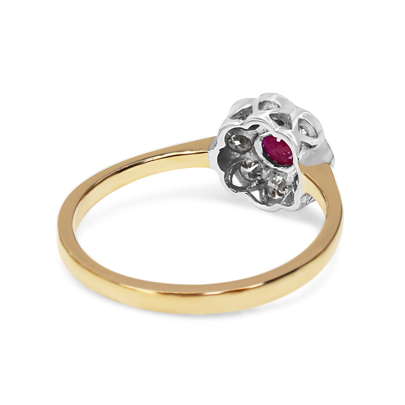 9ct Yellow and White Gold Ruby and Diamond Daisy Ring