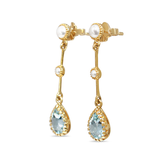 9ct Yellow Gold Topaz and Pearl Drop Earrings