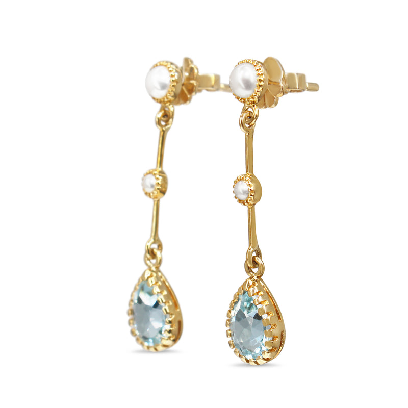 9ct Yellow Gold Topaz and Pearl Drop Earrings