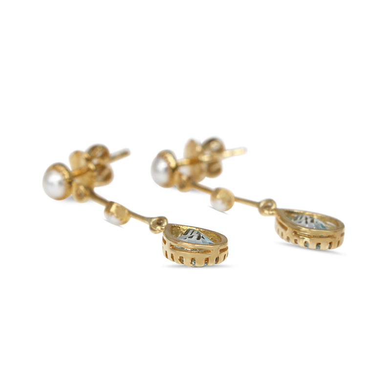 9ct Yellow Gold Topaz and Pearl Drop Earrings