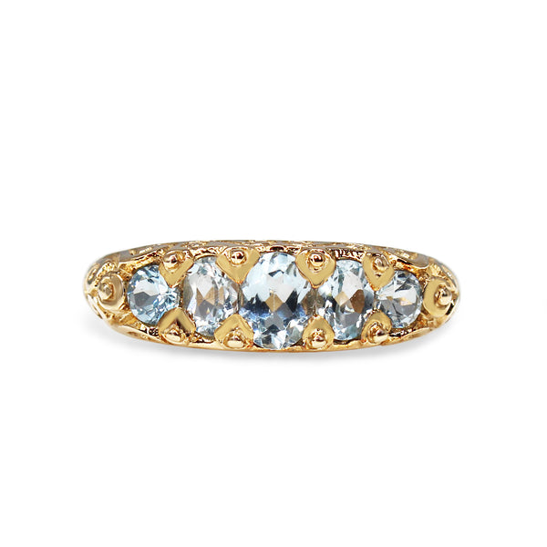 9ct Yellow Gold Antique Style Topaz 5 Stone Ring