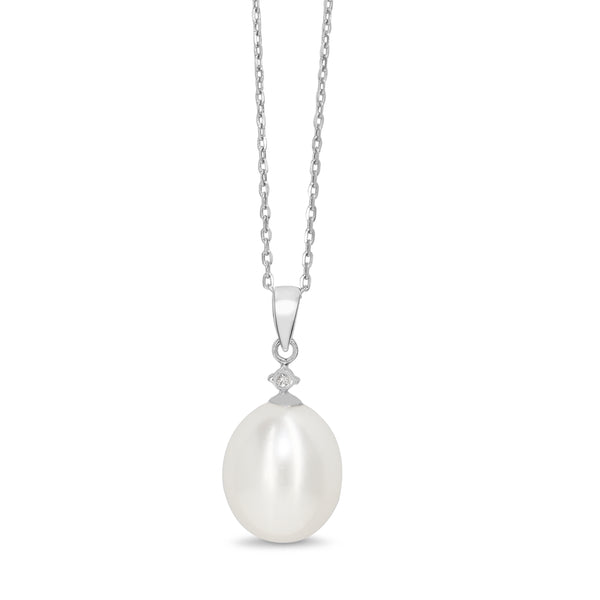 18ct White Gold Fresh Water 11mm Pearl and Diamond Necklace