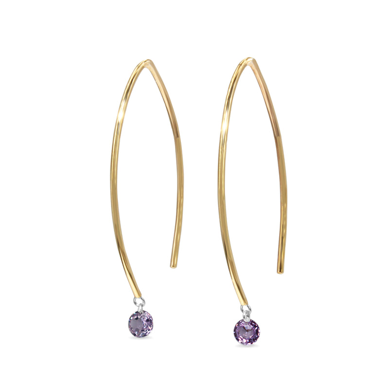 9ct Yellow Gold Floating Purple Sapphire Open Hoop Earrings