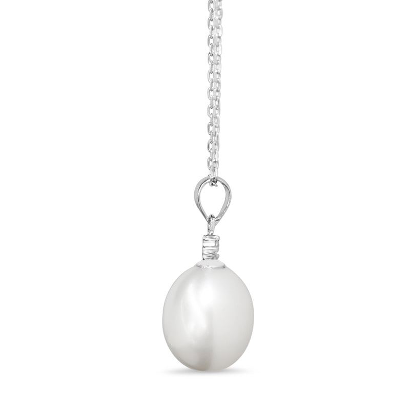 18ct White Gold Fresh Water 11mm Pearl and Diamond Necklace