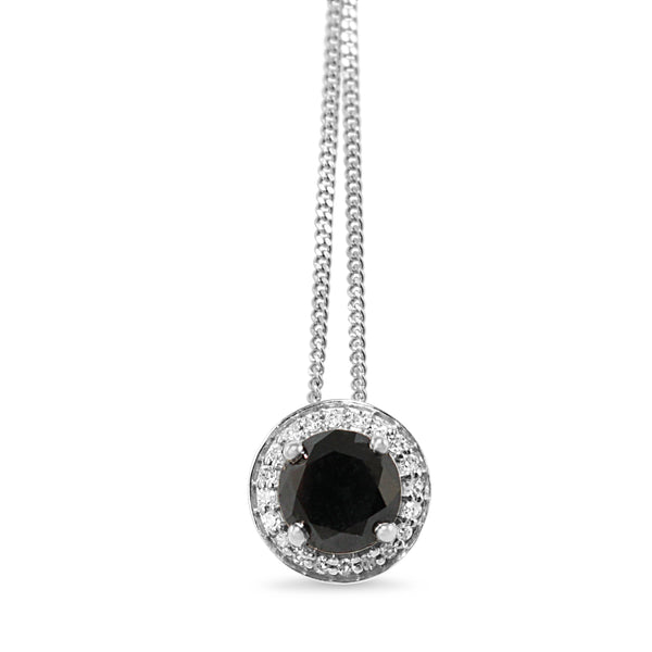 9ct White Gold Black and White Diamond Halo Necklace