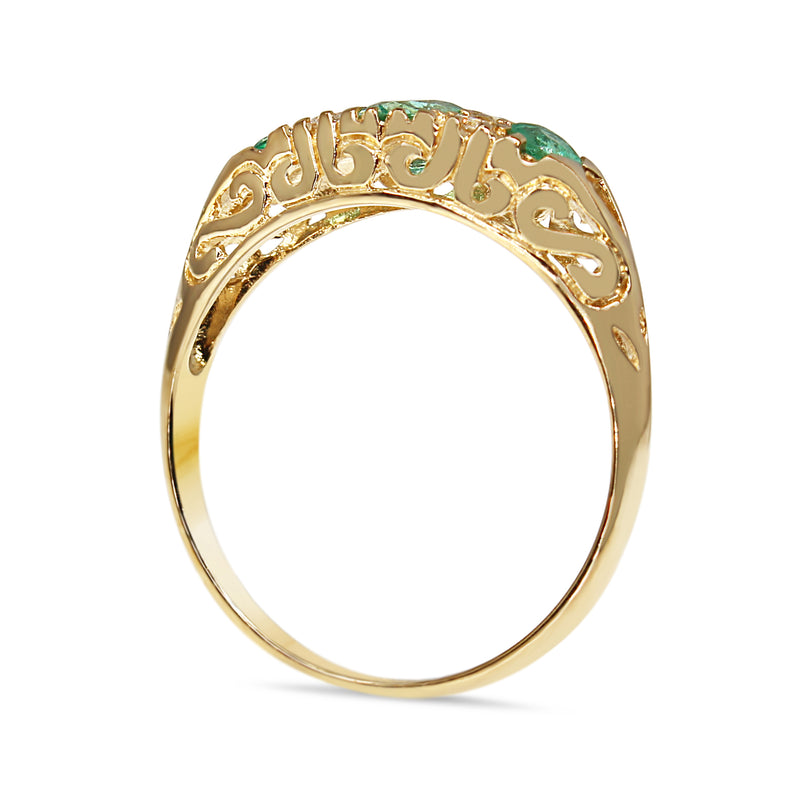 9ct Yellow Gold Antique Style Emerald and Diamond 3 Stone Ring