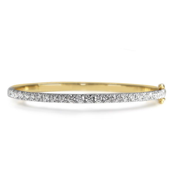 9ct Yellow and White Gold 3.05ct Hinged Diamond Bangle