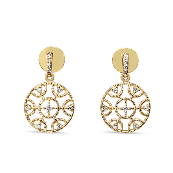 9ct Yellow Gold Filigree Diamond Earrings