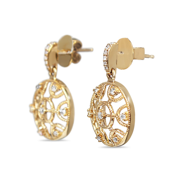 9ct Yellow Gold Filigree Diamond Earrings