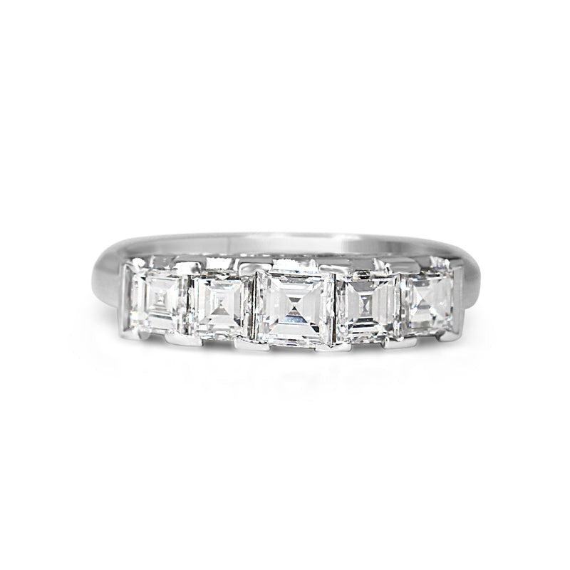 Platinum Carre Cut 5 Stone Diamond Band