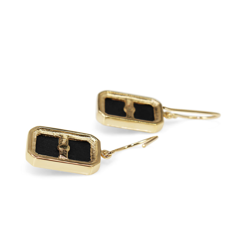 9ct Yellow Gold Large Rectangle Onyx and Diamond Earrings