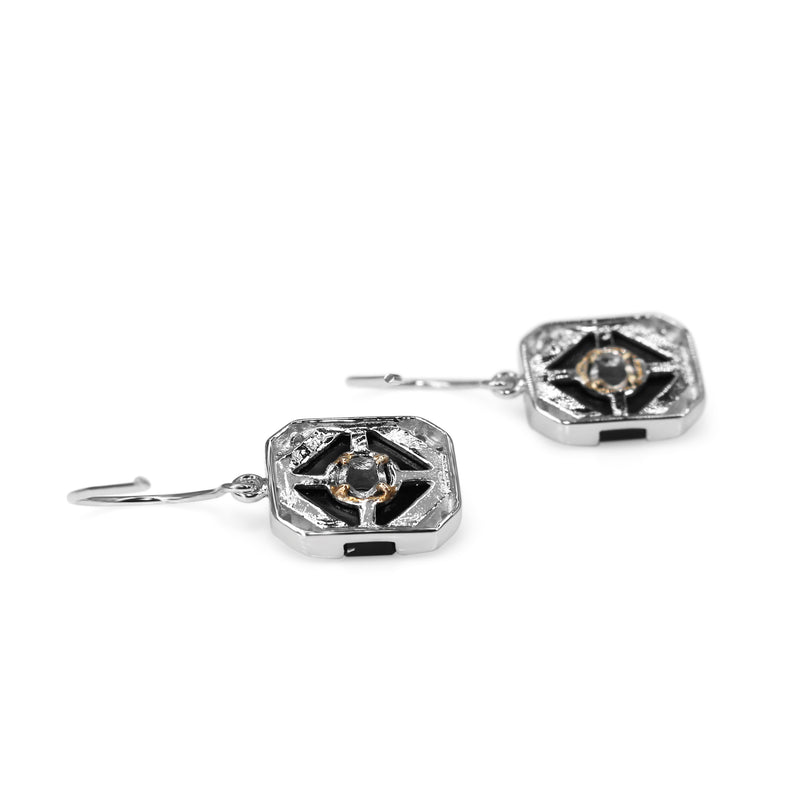 9ct White Gold Emerald, Onyx and Diamond Art Deco Style Earrings