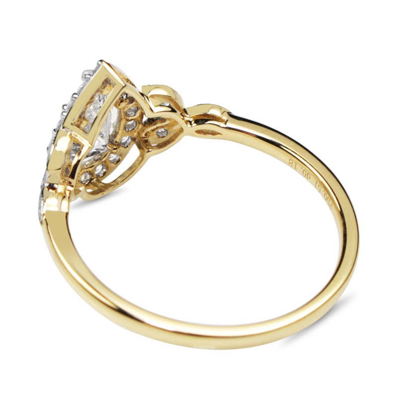 18ct Yellow and White Gold Vintage Style Pear Halo Diamond Ring